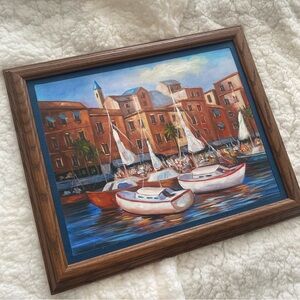 Boat Canvas Wall Art Painting with Wooden Frame